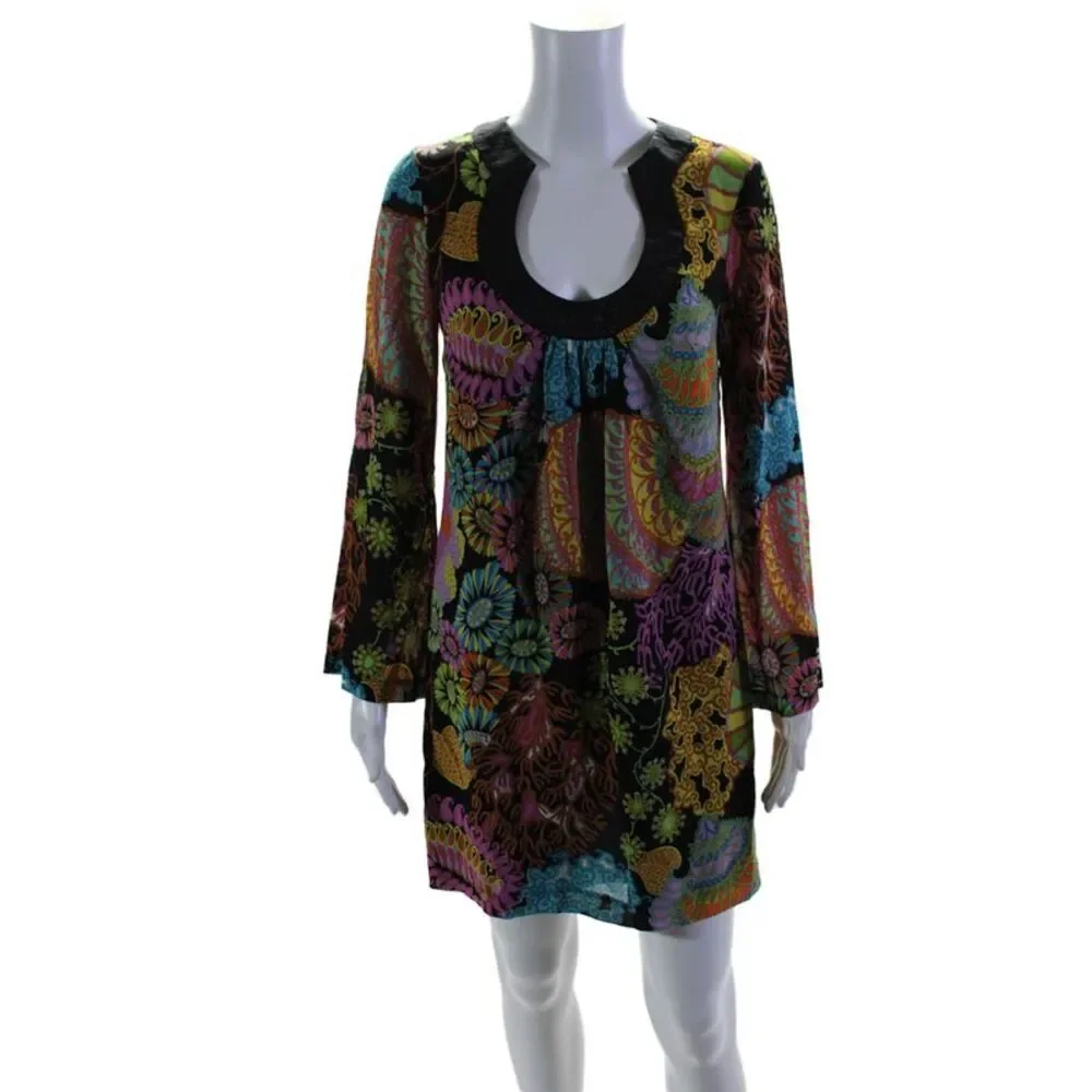 Trina Turk Womens Abstract Print Scoop Neck Lined Tunic Dress Multicolor Size 2